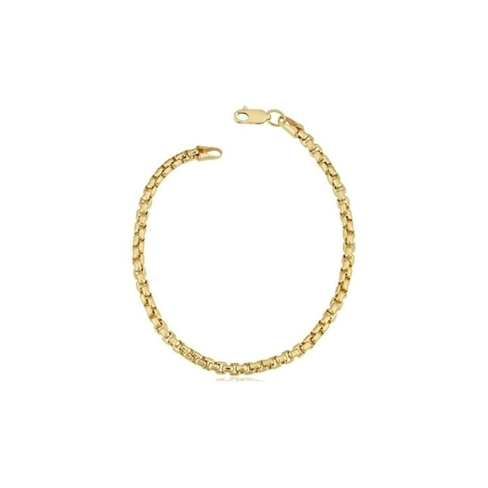 14k Yellow Gold Plated Unisex Round Box Link Chain Bracelet Image 1