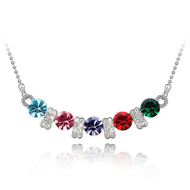 18kt White Gold Plated Multi Colored Stones Journey Necklace Image 1