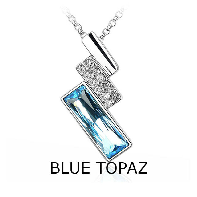 18kt White Gold Plated CZ Blue Topaz Colored Pendant Necklace Image 1