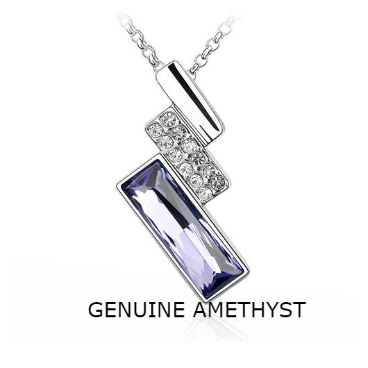 18kt White Gold Plated Purple Amethyst Colored Pendant Necklace Image 1