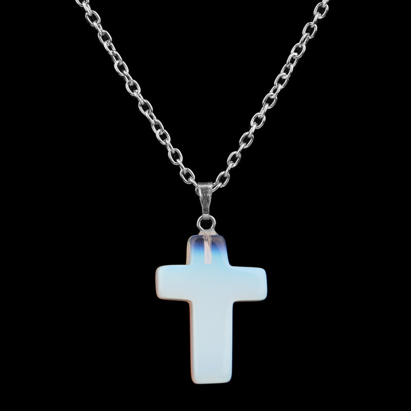 Lab Created Opal Light Cross Pendant Necklace Opalite Cross Necklace Image 1