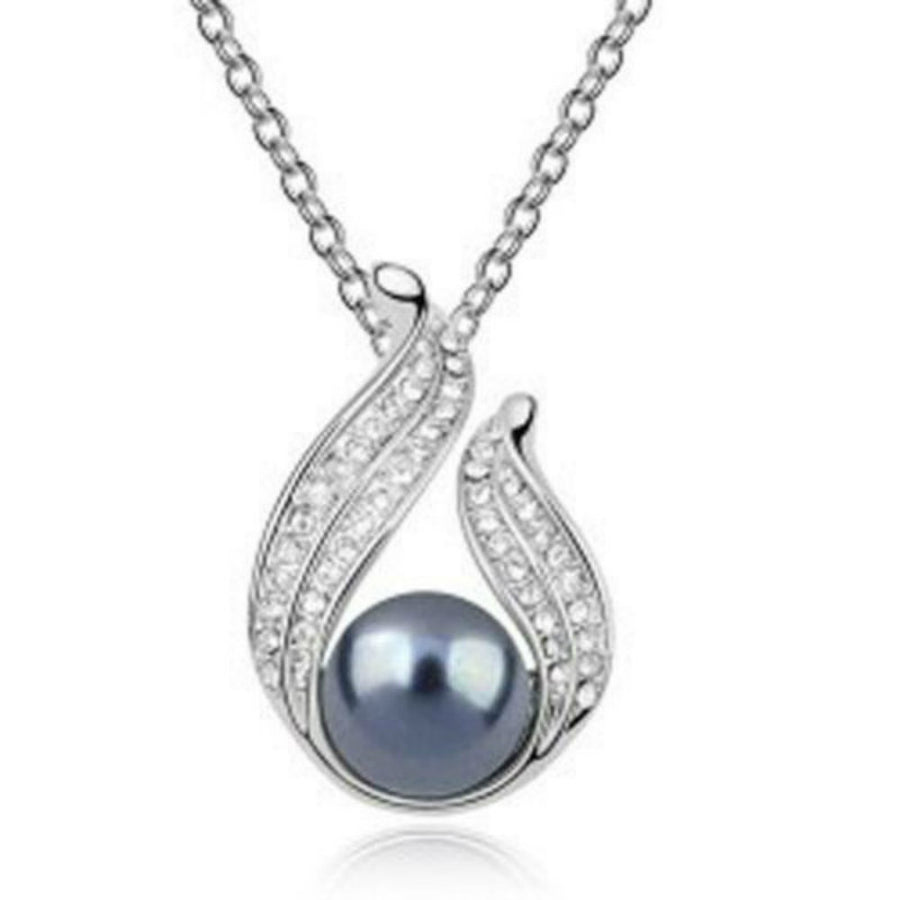Micro Pave White Gold Plated Tahitian Created Pearl Statement Necklace Image 1