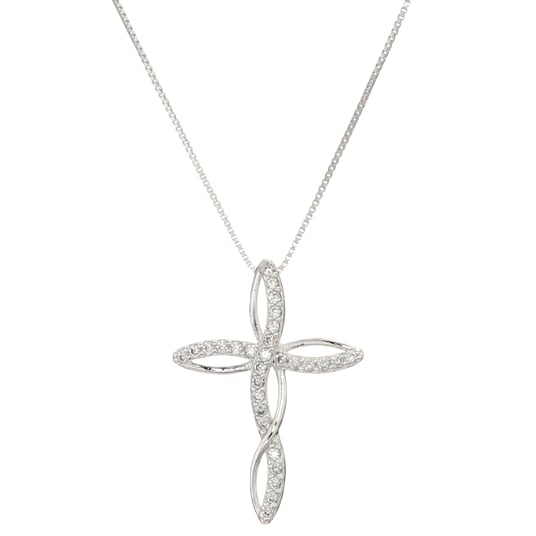 White Gold Plated Sterling Silver Infinity Cross Necklace Image 1