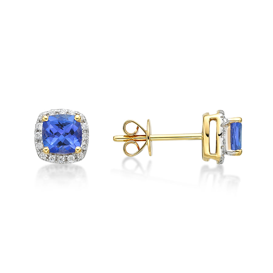 Blue Halo Studs With Detailed Sides In Gold Plating Earrings Image 1
