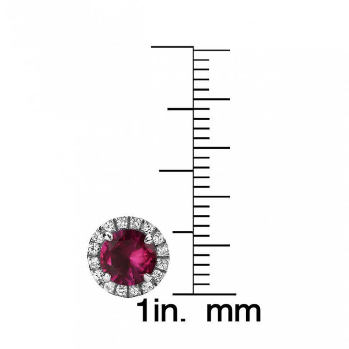 Red Ruby Halo Stud With Detailed Sides In White Gold Plating Earrings Image 4