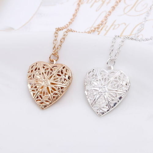 Filigree Style Heart Locket NecklaceMultiple Finishes Image 1