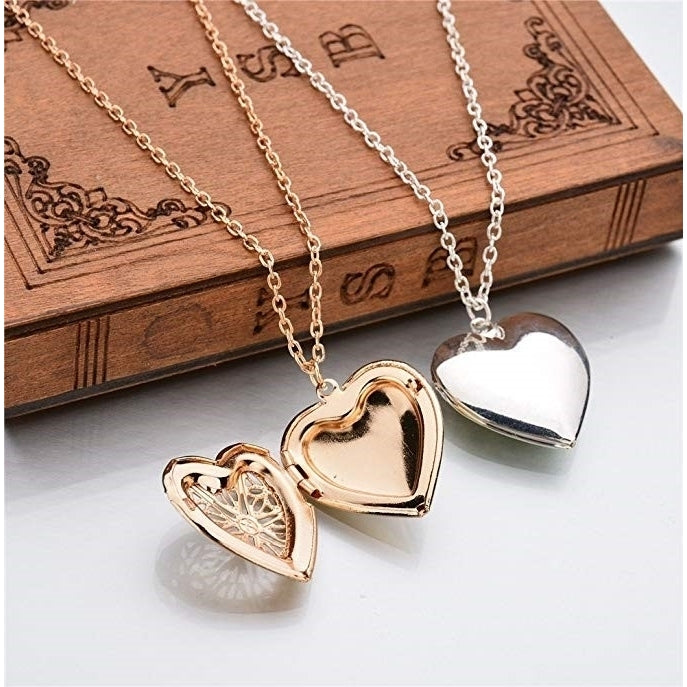 Filigree Style Heart Locket NecklaceMultiple Finishes Image 4