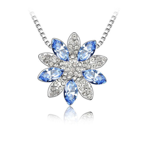 18K White Gold Plated Snowflake Rose Flower Necklace in 18" for Women Image 1