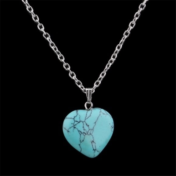 Sterling Silver Natural Turquoise Heart Pendant Necklace Image 2