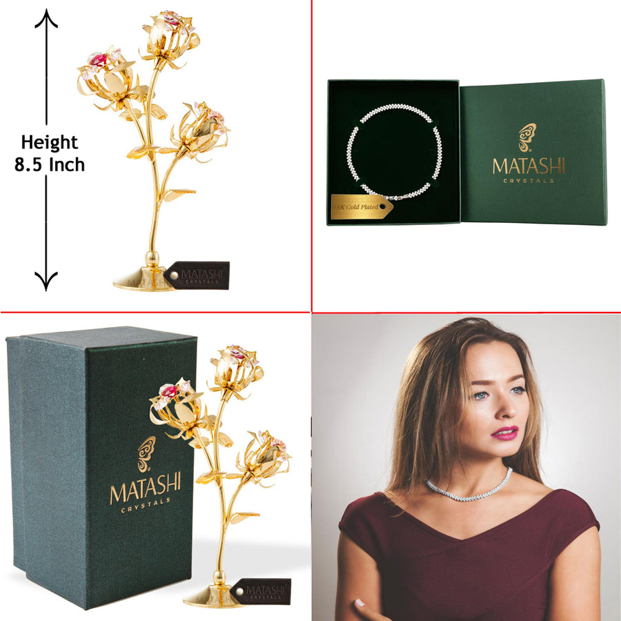 Best Ever Valentines Day Gift - 24k Gold Plated Rose Flower with 16" Rhodium Plated Necklace by Matashi Image 1