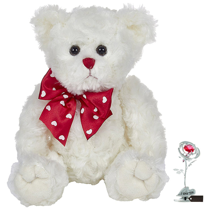 Bearington Lil Lovable Valentines Day Plush Stuffed Animal Teddy Bear 11"  Single Chrome Plated Silver Rose Flower Image 1