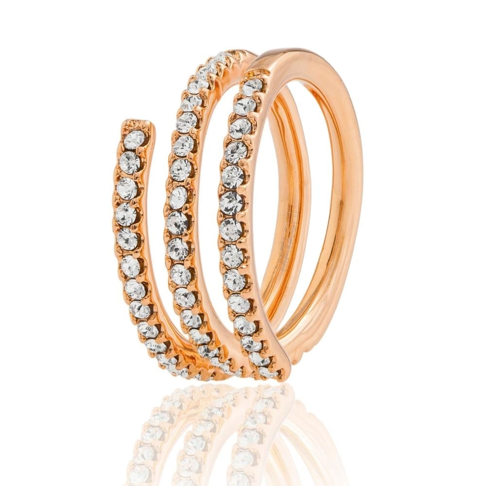 18k Rose Gold Plated Luxury Coiled Ring Designed with Sparkling Crystals by Matashi Size 7 Image 3