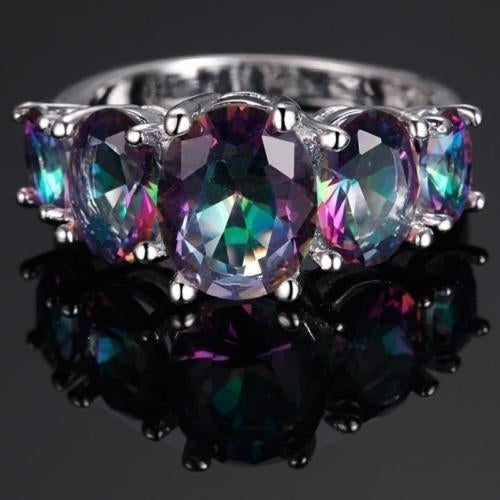 18K Gold Plated Mystic Topaz Rainbow Fire Topaz Ring Size 6 7 8 9 Image 2