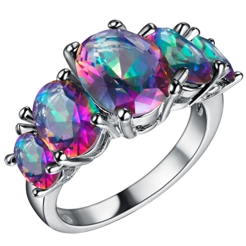 18K Gold Plated Mystic Topaz Rainbow Fire Topaz Ring Size 6 7 8 9 Image 1