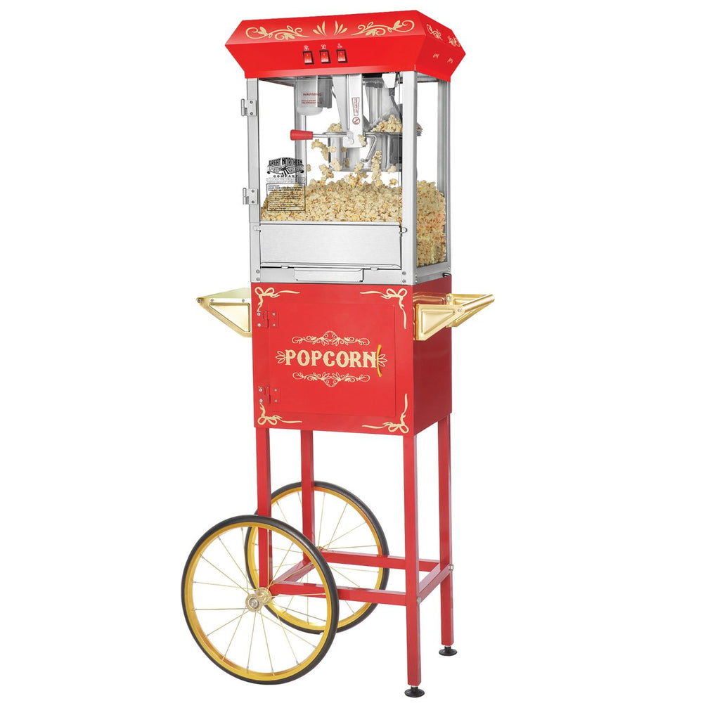 Red Full Foundation Popcorn Popper Machine Maker with Cart and 8 Ounce Kettle Image 2