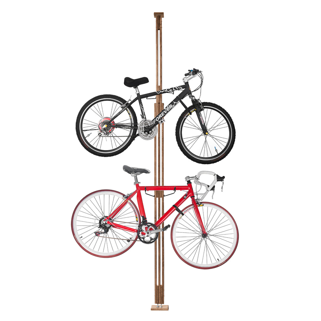 Woody Bike Stand Wooden Bicycle Rack Holds 2 Bikes Adjustable 7-10 ft Storage Image 2