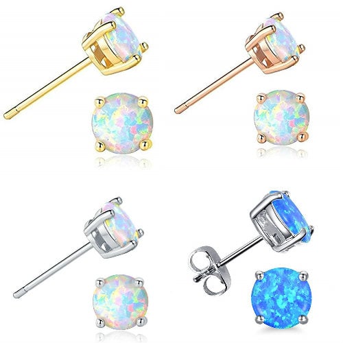 925 Sterling Silver Fire Opal Stud Earrings Rose Gold Plated Over .925 Silver Image 1