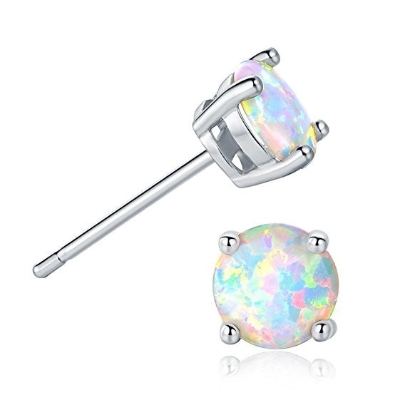 925 Sterling Silver Fire Opal Stud Earrings Rose Gold Plated Over .925 Silver Image 8