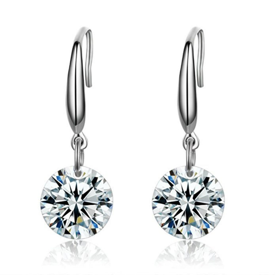 14k White Gold Plated 8.5 mm Earrings Naked Drill Drop Dangle Image 1