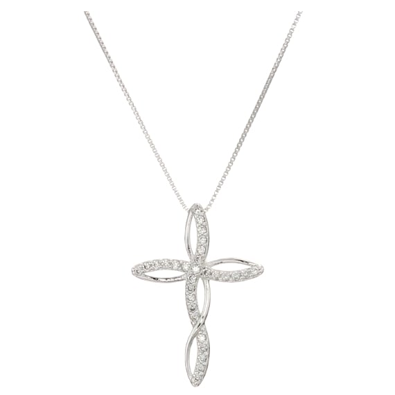 Infinity Cross 14k White Gold Plated Diamond Accent Pendant Necklace Image 1