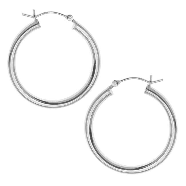 Solid Sterling Silver 1" Round Endless Hoop Earrings .925 Stamped Image 2