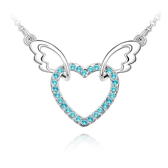 Angel Wings Heart Pendant Necklace Blue Purple Crystals Love Jewelry Gift 18" Image 1