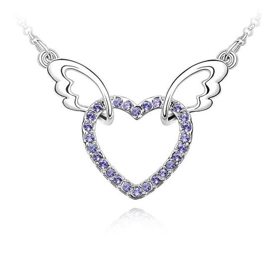 Angel Wings Heart Pendant Necklace Blue Purple Crystals Love Jewelry Gift 18" Image 2