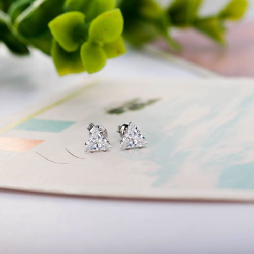 Fashion Exquisite Triangle CZ Pierced Crystal Zircon Stud Earrings Image 4