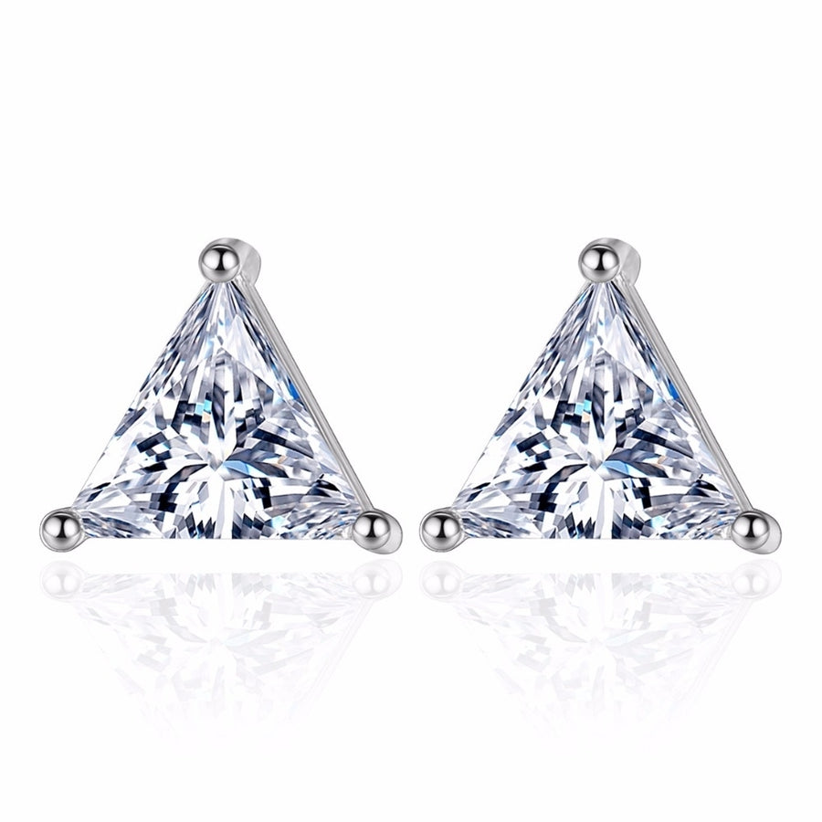 Fashion Exquisite Triangle CZ Pierced Crystal Zircon Stud Earrings Image 1