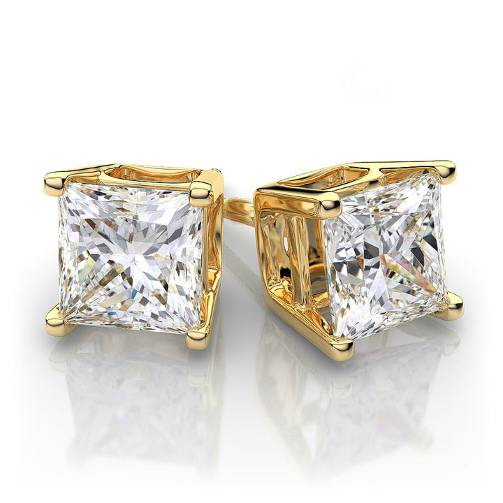 18K Gold Plated Princess Cut 6mm CZ Stud Earrings Cubic Zirconia Studs Image 1