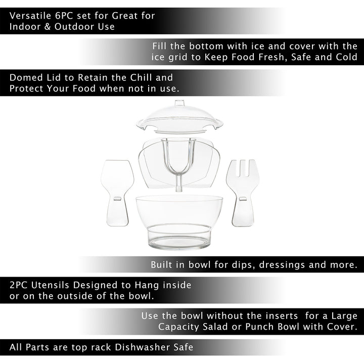 Ice Bowl-Large Cold Server with Lid Dip Bowl Serving Utensils Dividers Fruit and Salads Image 3