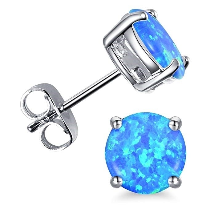 Opal Stud Earrings Sterling Silver Fire Opal 925 Jewelry Round Opal Earrings Image 4