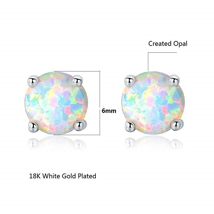 Opal Stud Earrings Sterling Silver Fire Opal 925 Jewelry Round Opal Earrings Image 6