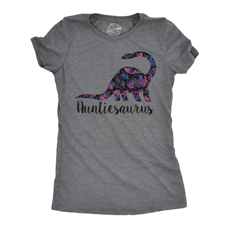 Womens Auntiesaurus T Shirt Funny Kids Gift for Aunt Cute Graphic Dinosaur Top Image 1