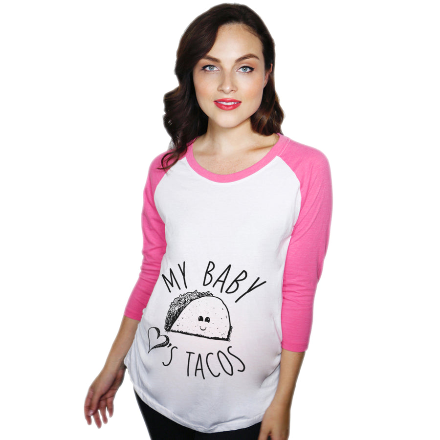 Maternity Raglan My Baby Loves Tacos Funny Pregnancy Baseball Tee Image 1