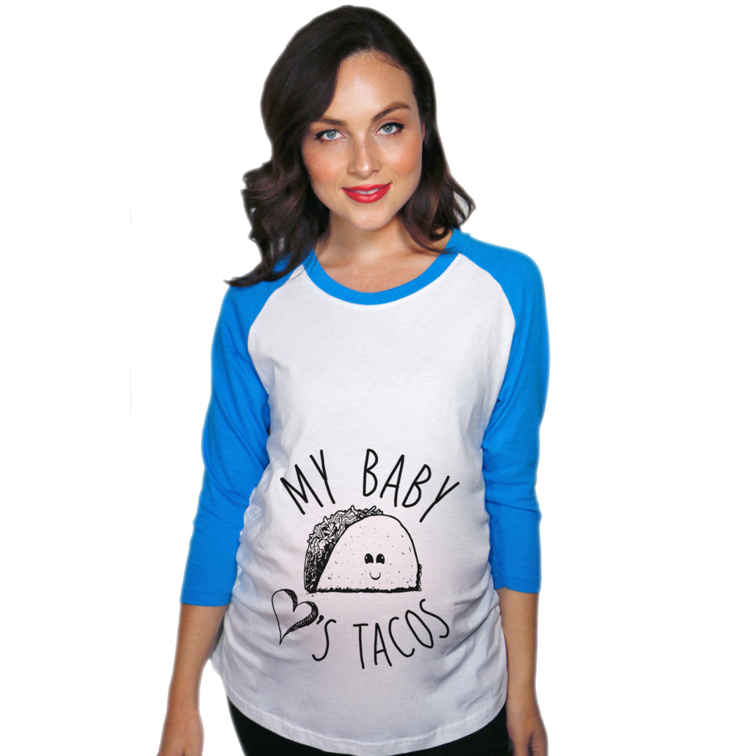 Maternity Raglan My Baby Loves Tacos Funny Pregnancy Baseball Tee Image 4