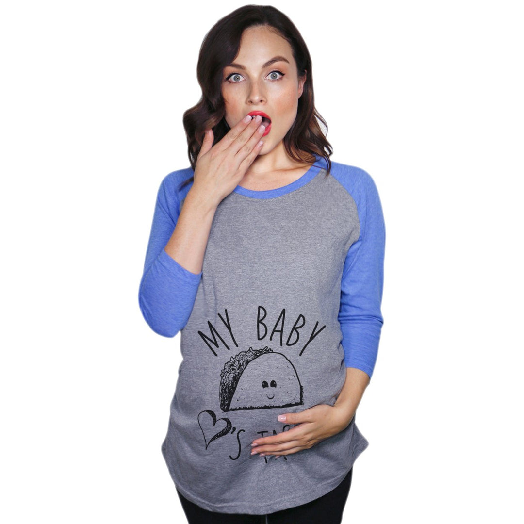 Maternity Raglan My Baby Loves Tacos Funny Pregnancy Baseball Tee Image 4