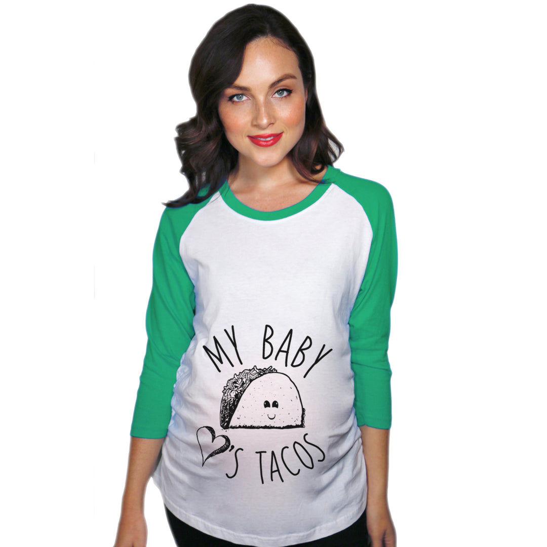 Maternity Raglan My Baby Loves Tacos Funny Pregnancy Baseball Tee Image 6