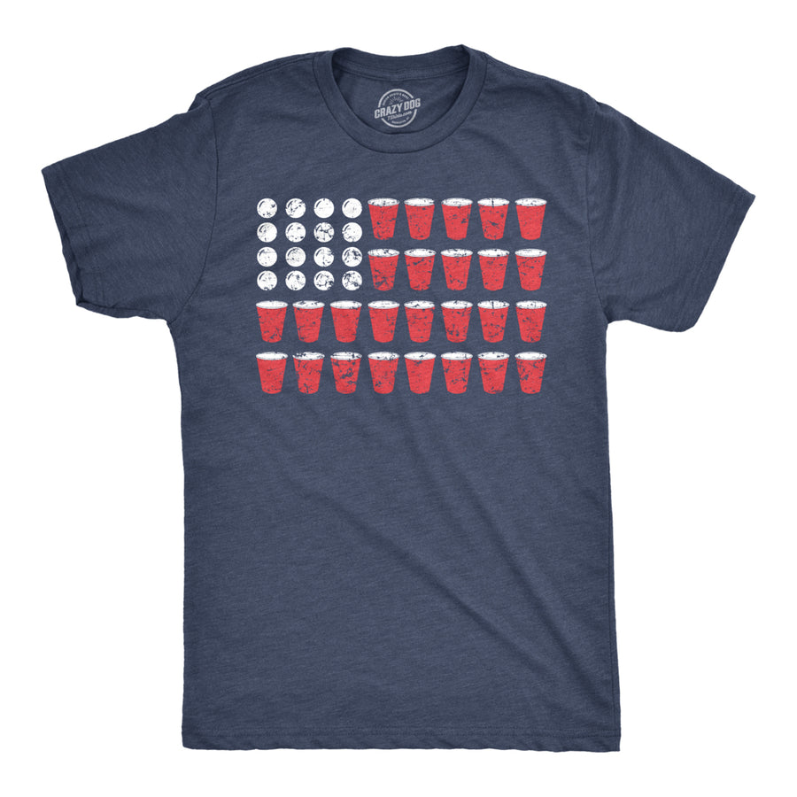 Mens American Flag Beer Pong Tshirt Funny Patriotic Drinking Tee For Guys Image 1