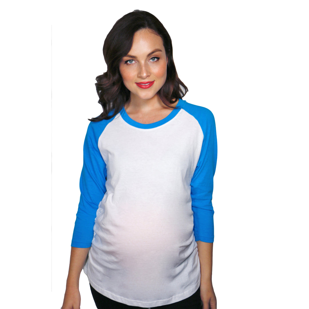 Maternity Raglan Shirt Comfortable 3/4 Long Sleeve Ruched Pregnancy Baseball Top Image 4