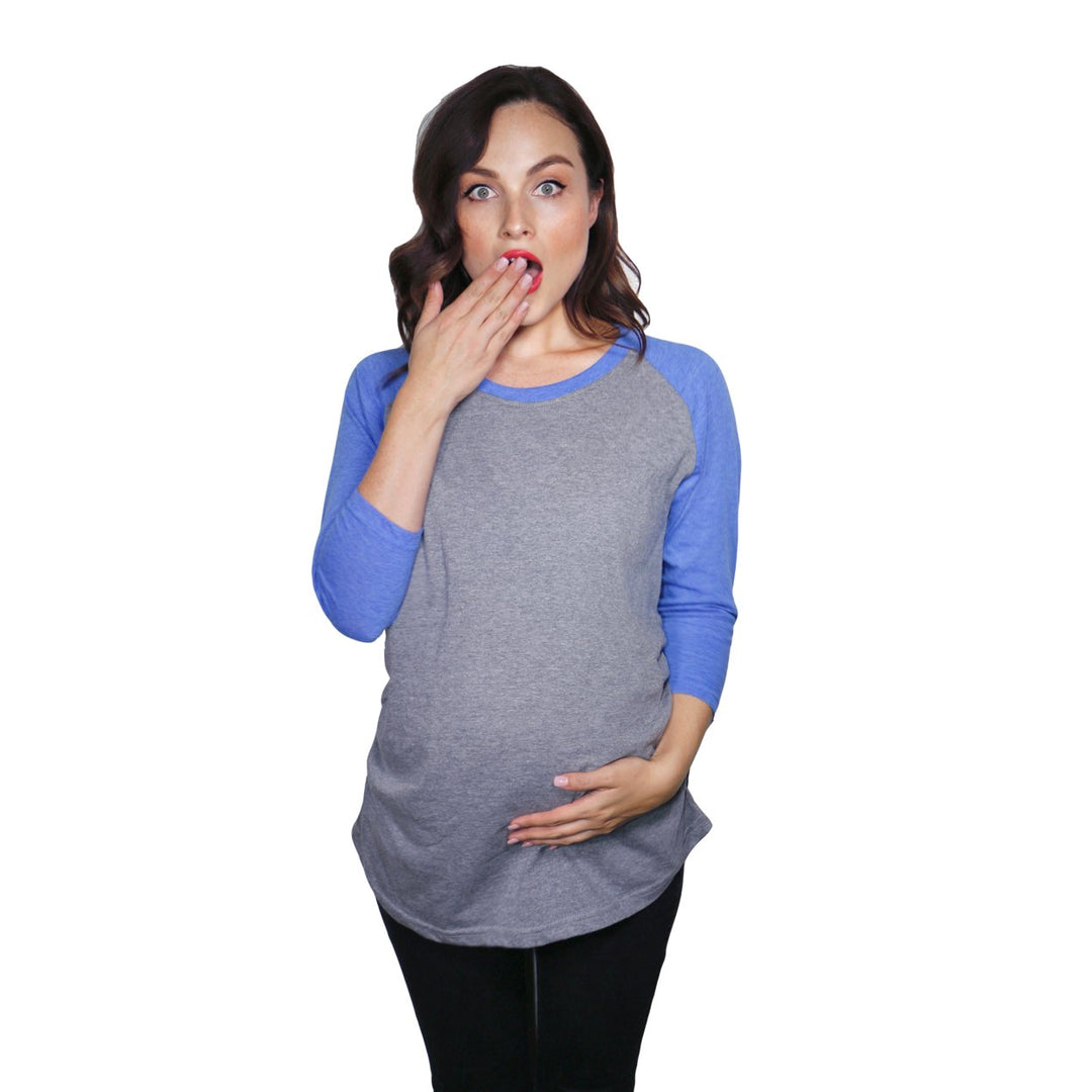 Maternity Raglan Shirt Comfortable 3/4 Long Sleeve Ruched Pregnancy Baseball Top Image 1