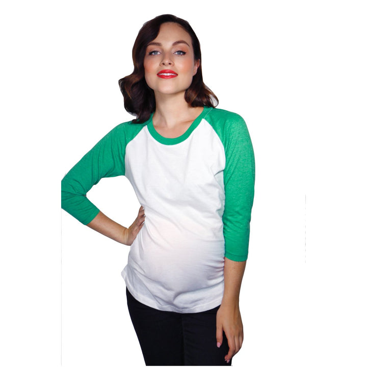 Maternity Raglan Shirt Comfortable 3/4 Long Sleeve Ruched Pregnancy Baseball Top Image 6