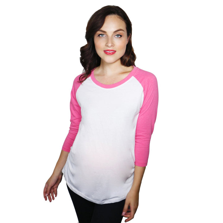 Maternity Raglan Shirt Comfortable 3/4 Long Sleeve Ruched Pregnancy Baseball Top Image 7