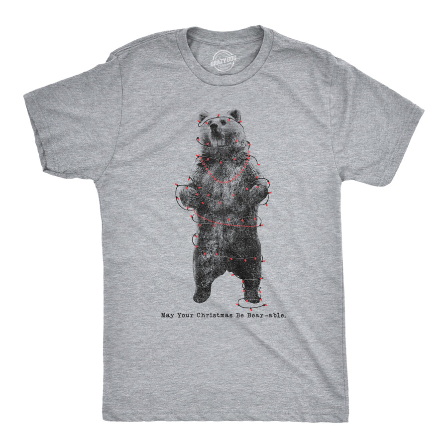 Mens May Your Christmas Be Bearable Tshirt Funny Holiday Lights Tee For Guys Image 1