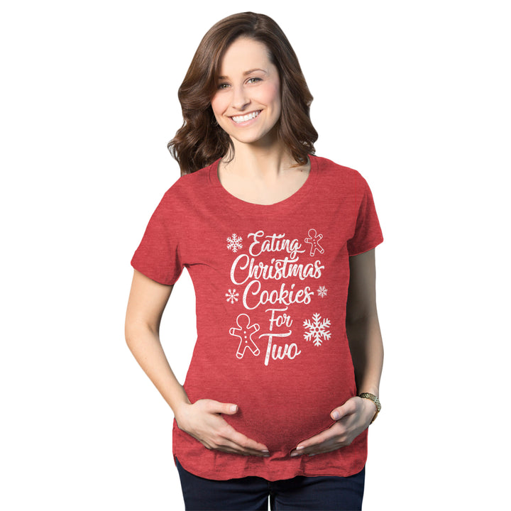 Maternity Eating Cookies For Two Pregnancy T shirt Cute Christmas Announcement Image 1