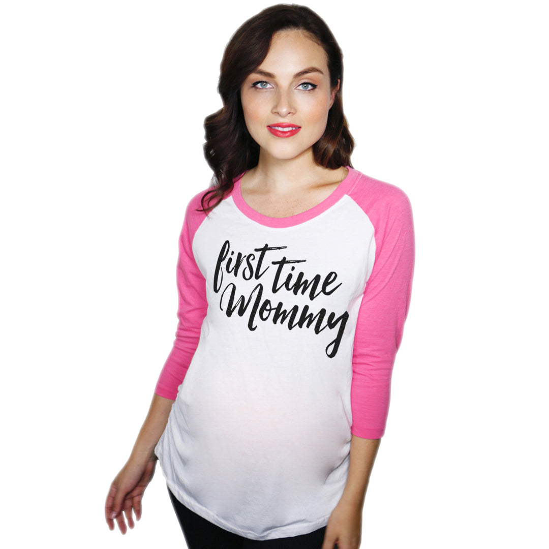 Maternity Raglan First Time Mommy Cute Mothers Day Baseball Tee Image 1