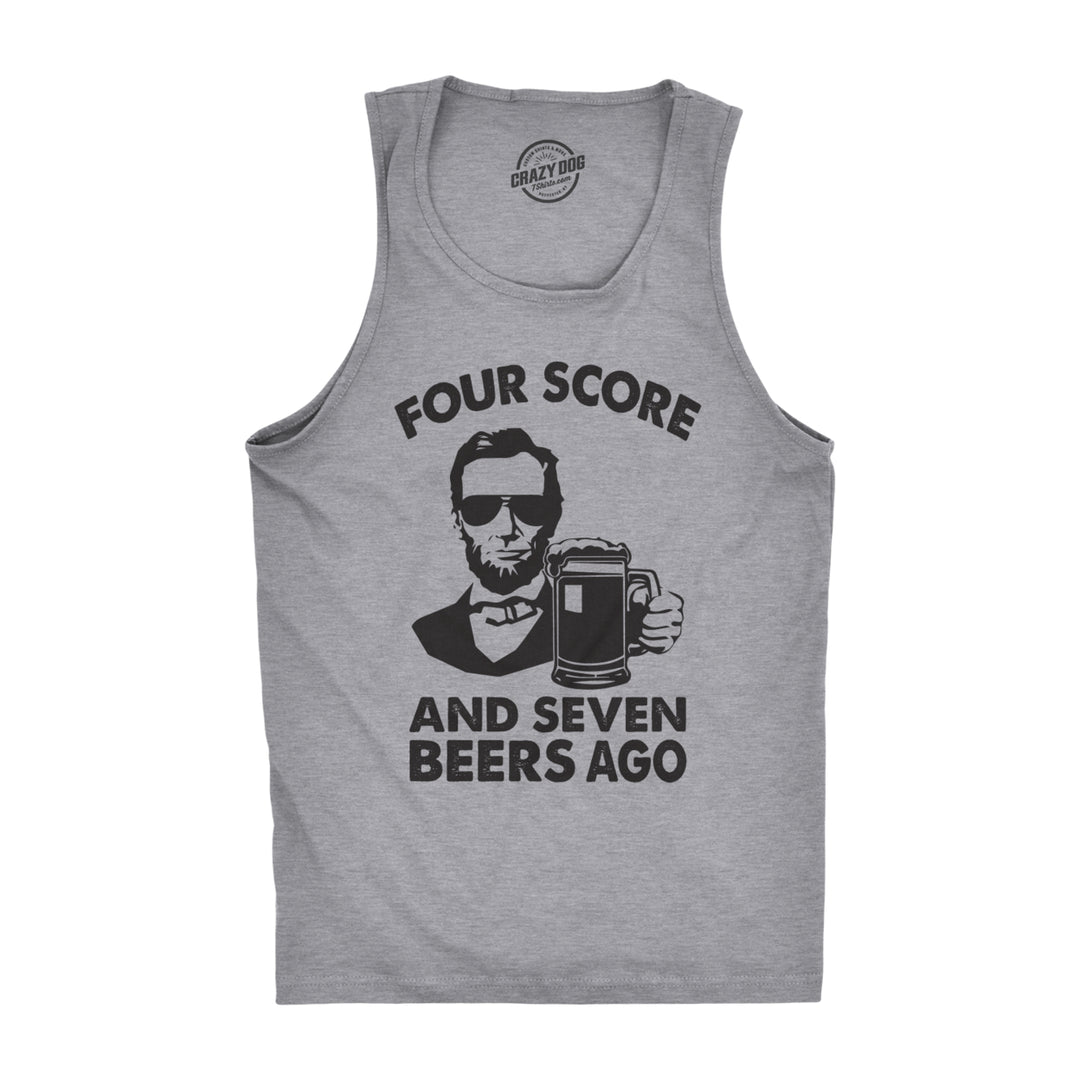 Mens Four Score And Seven Beers Ago Tanktop Funny Abe Lincoln Gettysburg Address Tank Image 1