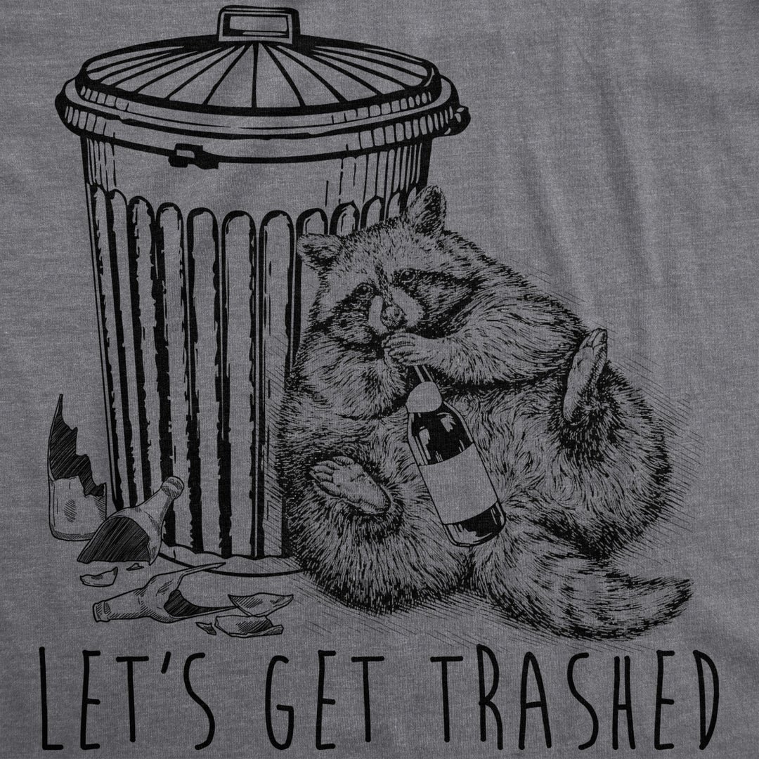 Mens Lets Get Trashed Tshirt Funny Racoon Garbage Can Drinking Tee For Guys Image 2