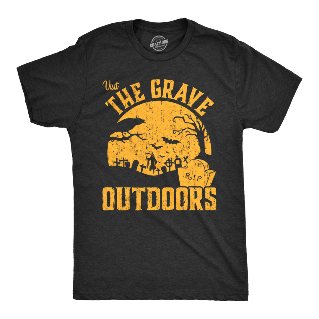 Mens Visit The Grave Outdoors Tshirt Funny Halloween Cemetary Tee For Guys Image 1