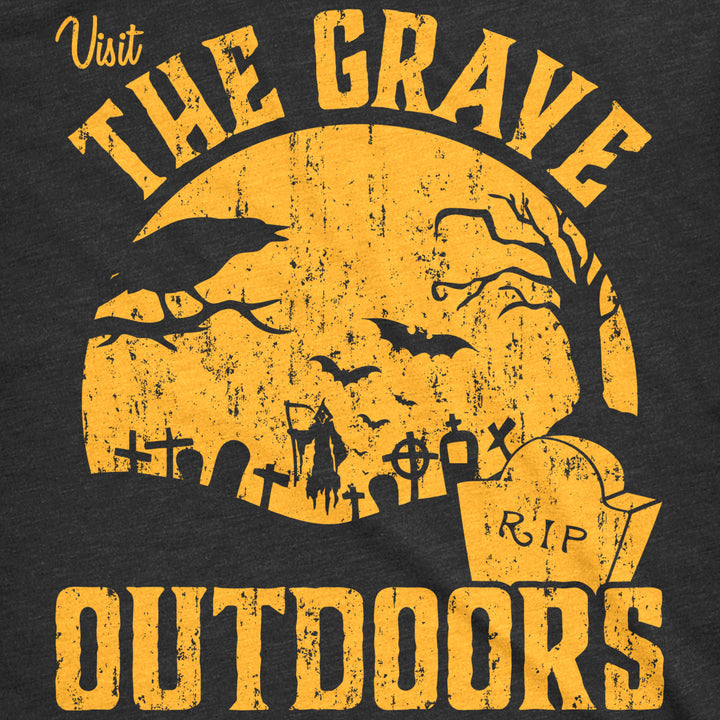 Womens Visit The Grave Outdoors Tshirt Funny Halloween Cemetary Tee For Ladies Image 2